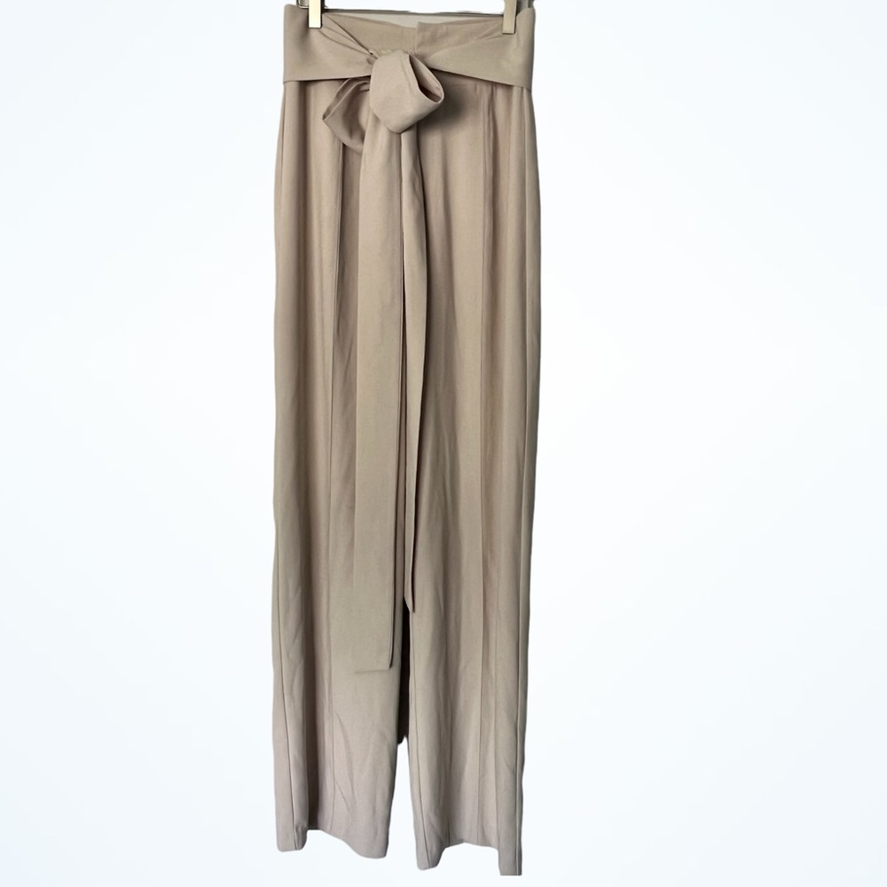 NWT JLuxlabel cream straight leg pant long waist tie Zip button and hook closure